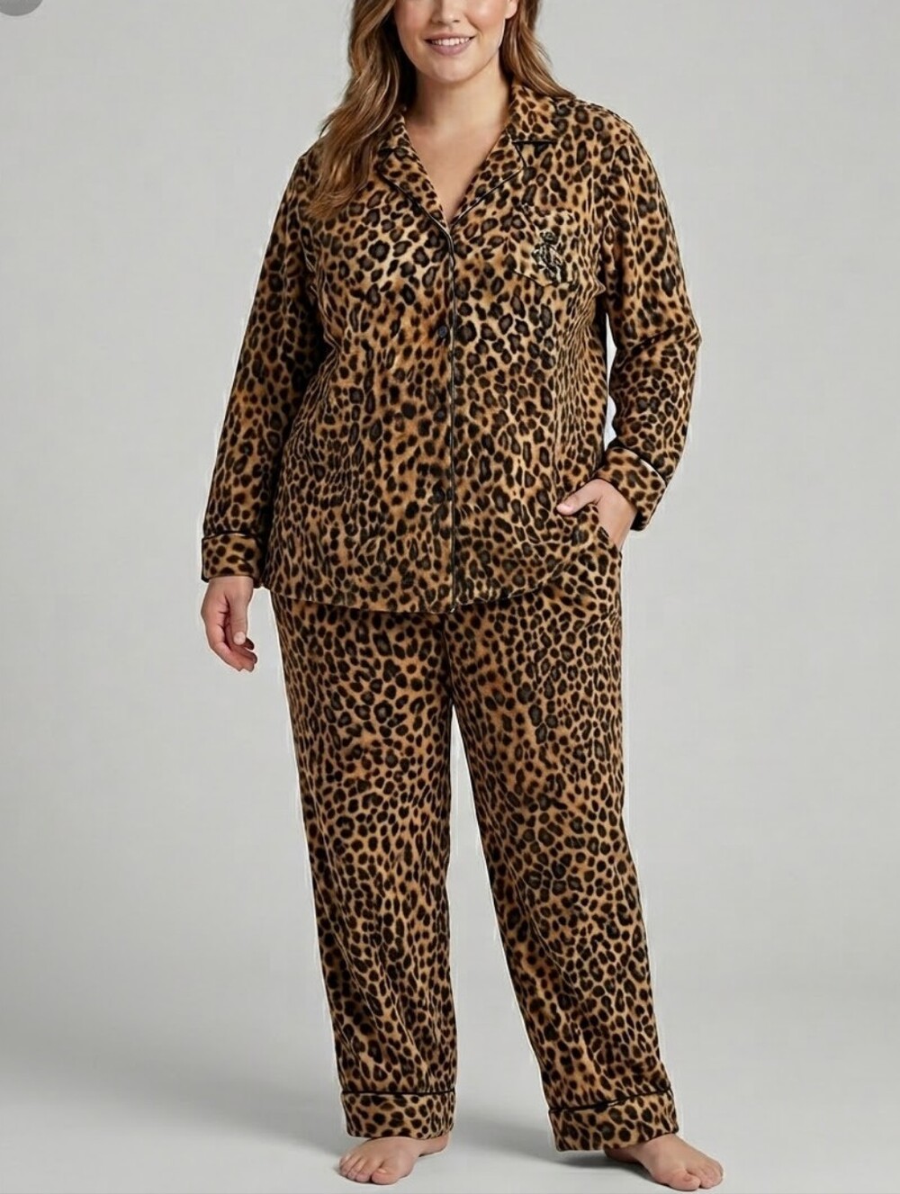 LAUREN Ralph Lauren Leopard Fleece Pajama Set NWT XL